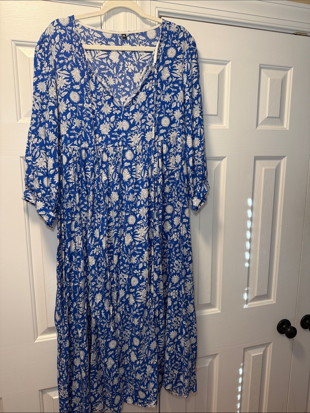 Blue Floral Maxi Dress with V-Neck